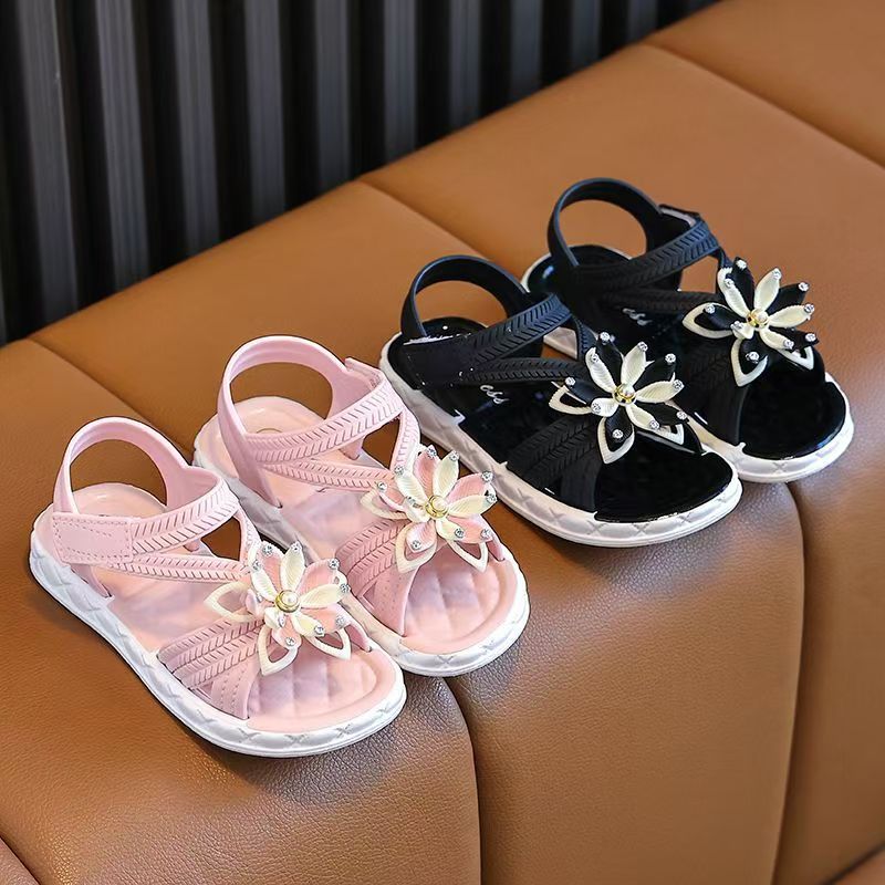 Girls' Floral Summer Sandals PVC Low Top Hook and Loop Fastener