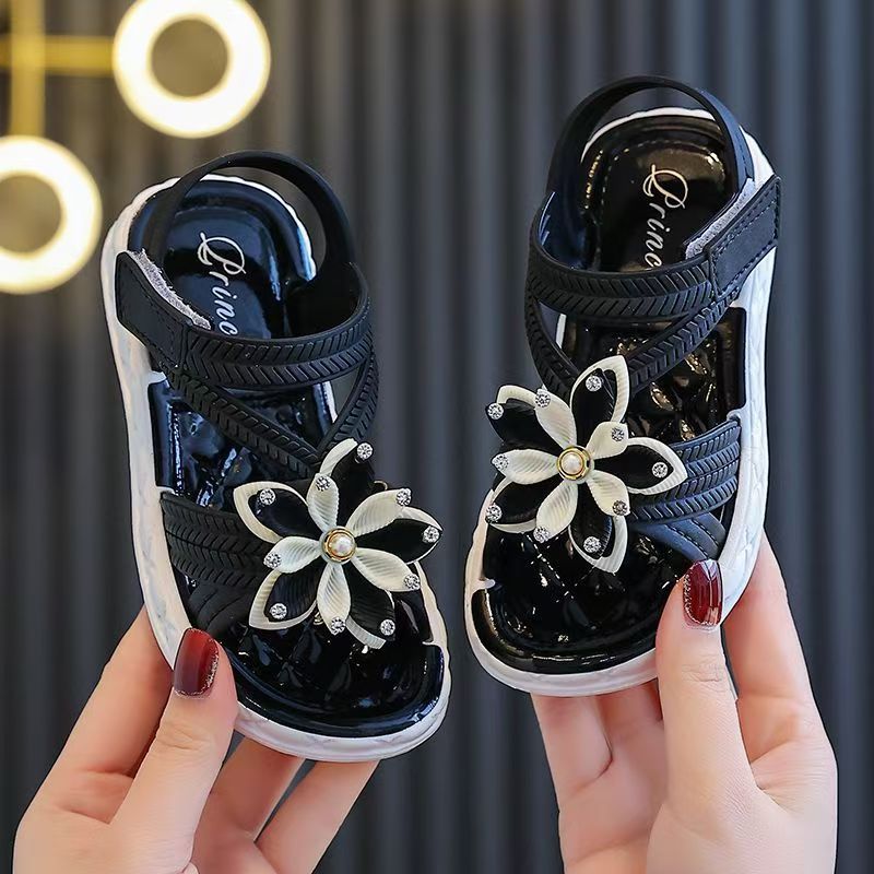 Girls' Floral Summer Sandals PVC Low Top Hook and Loop Fastener