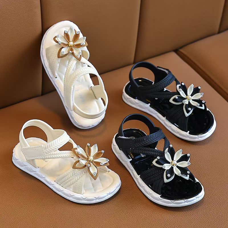 Girls' Floral Summer Sandals PVC Low Top Hook and Loop Fastener