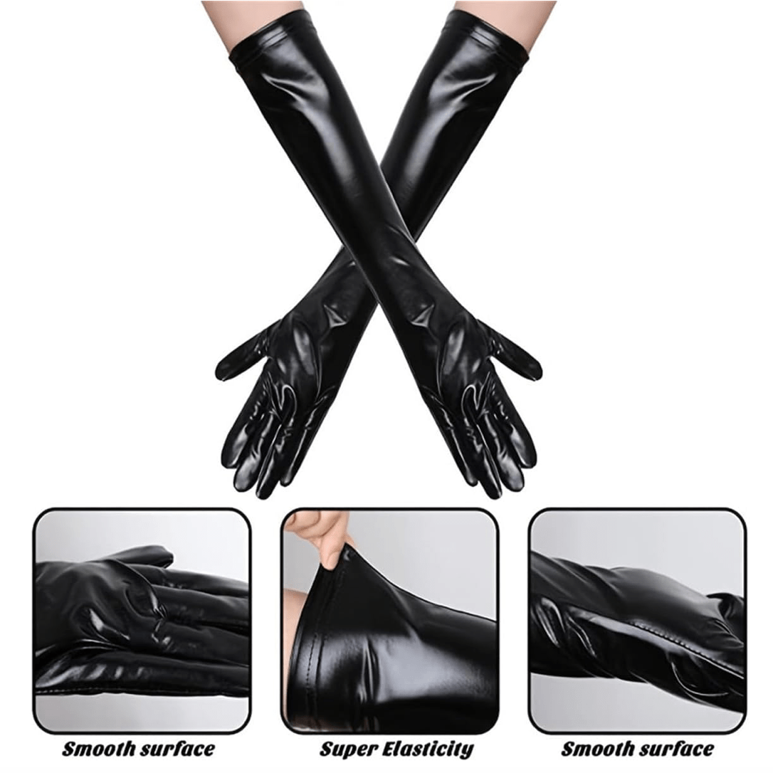 Ayollar uchun uzun faux charm PU qo‘lqoplar, to‘y, kelinning yordamchilari va rasmiy tadbirlar uchun