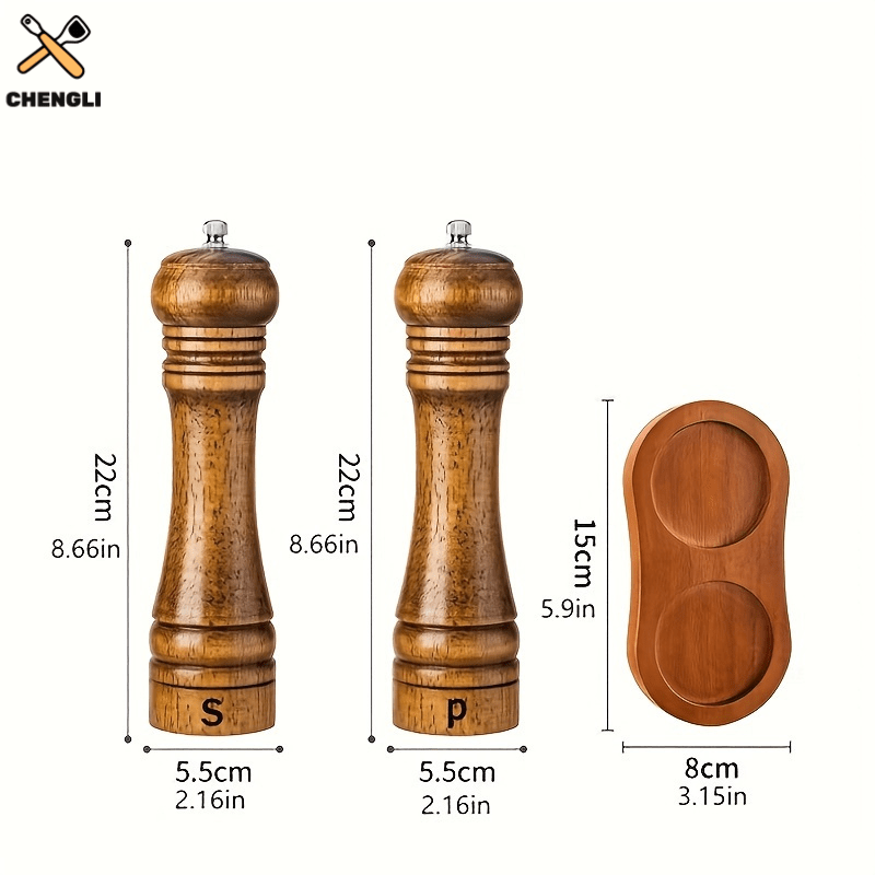 Wooden Pepper and Sea Salt Grinder Set, Refillable Spice Mill for BBQs and Camping