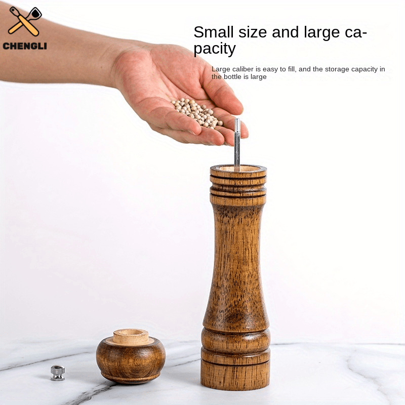 Wooden Pepper and Sea Salt Grinder Set, Refillable Spice Mill for BBQs and Camping