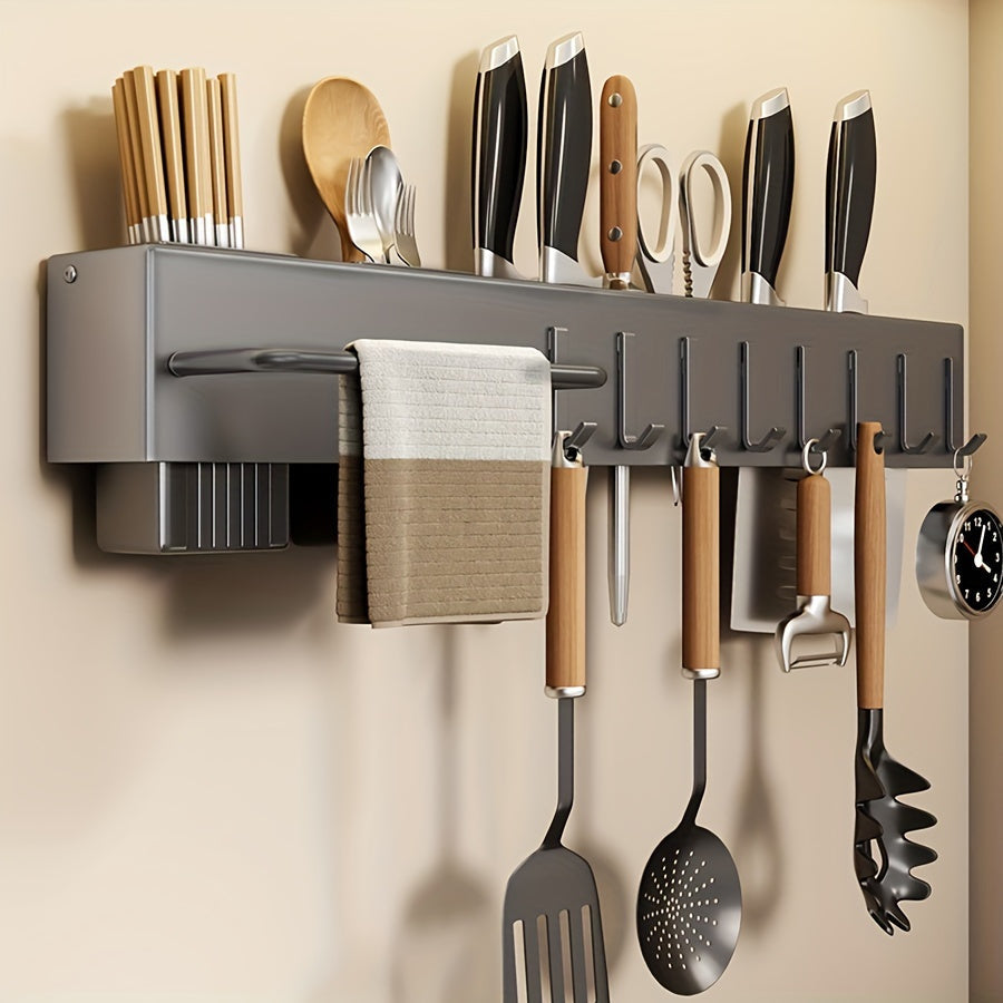 Stainless Steel Wall Mount Storage Rack with Knife Holder Kitchen Organizer