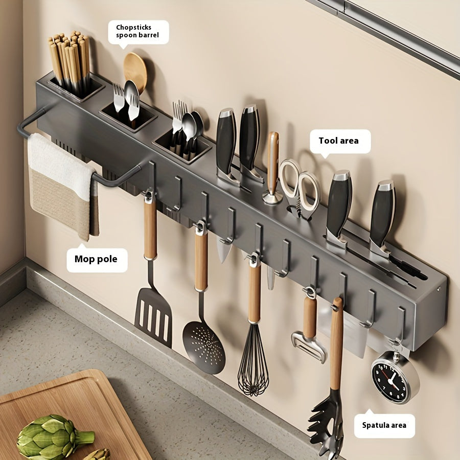 Stainless Steel Wall Mount Storage Rack with Knife Holder Kitchen Organizer