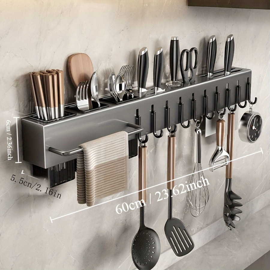 Stainless Steel Wall Mount Storage Rack with Knife Holder Kitchen Organizer