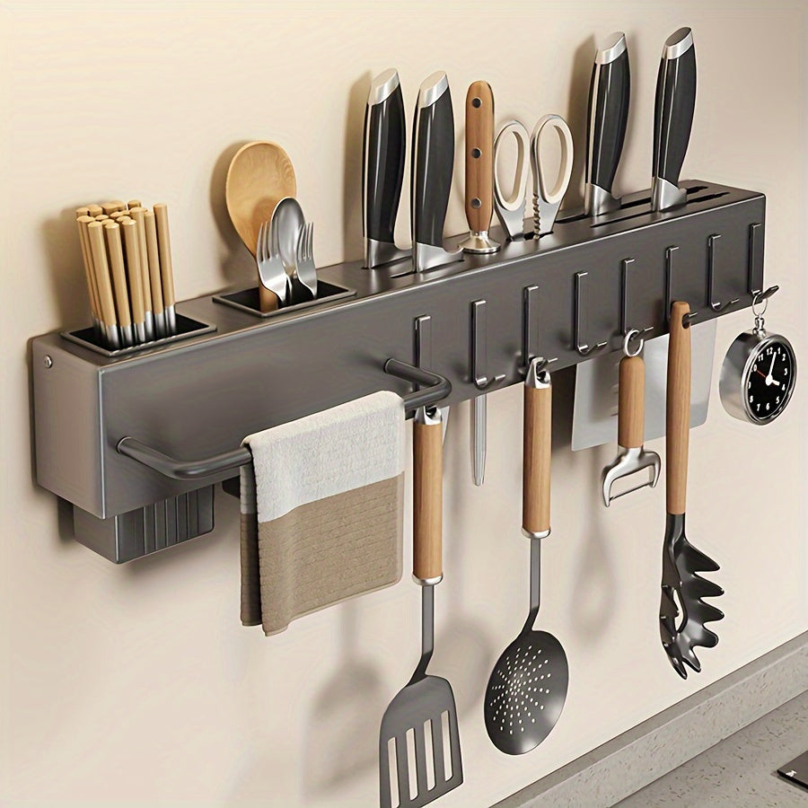 Stainless Steel Wall Mount Storage Rack with Knife Holder Kitchen Organizer