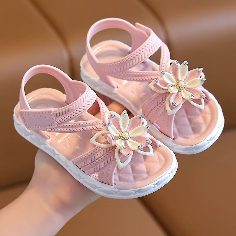 Girls' Open-Toe Flower Decor Sandals Lightweight Breathable for Indoor Outdoor