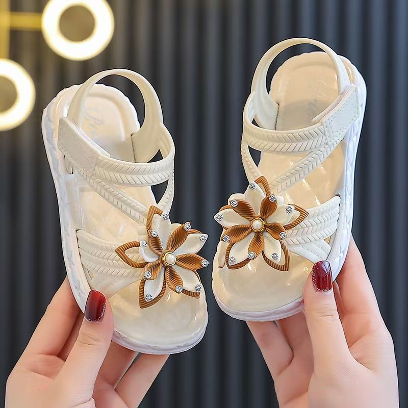 Girls' Open-Toe Flower Decor Sandals Lightweight Breathable for Indoor Outdoor