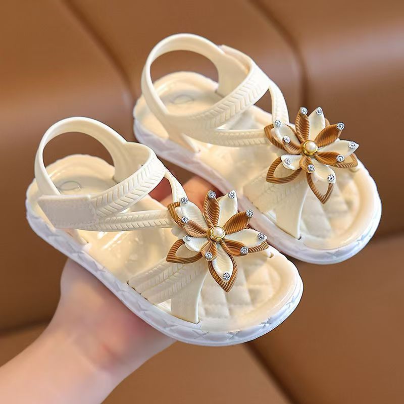 Girls' Open-Toe Flower Decor Sandals Lightweight Breathable for Indoor Outdoor