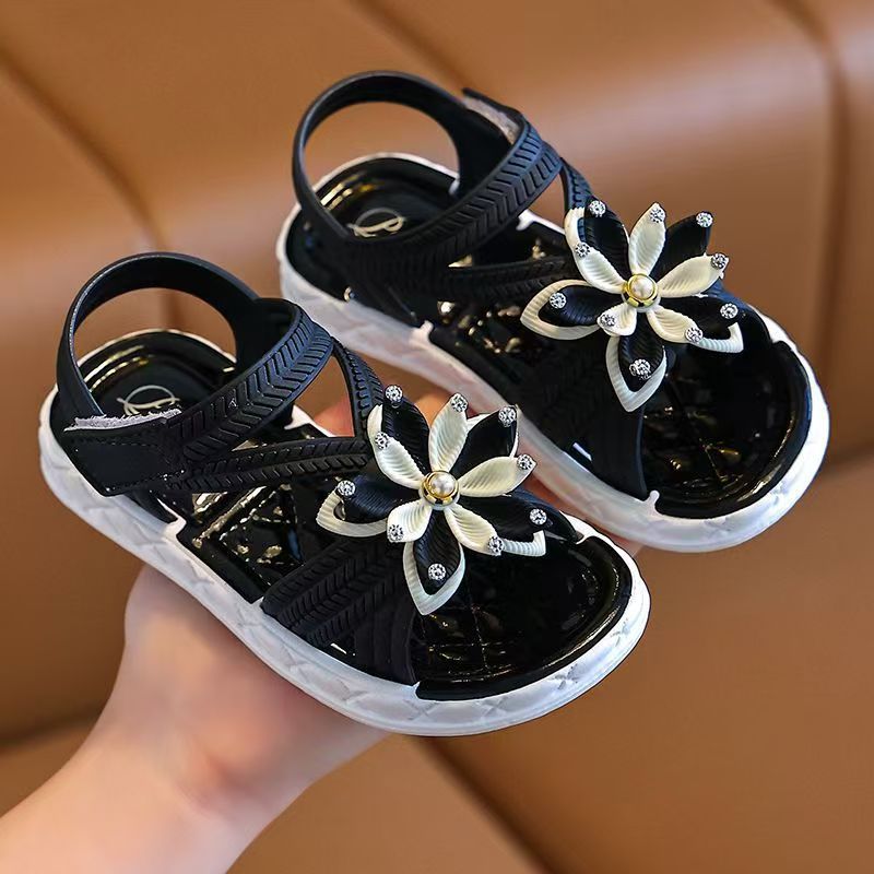 Girls' Open-Toe Flower Decor Sandals Lightweight Breathable for Indoor Outdoor