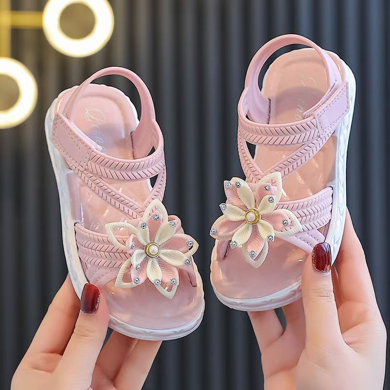 Girls' Open-Toe Flower Decor Sandals Lightweight Breathable for Indoor Outdoor