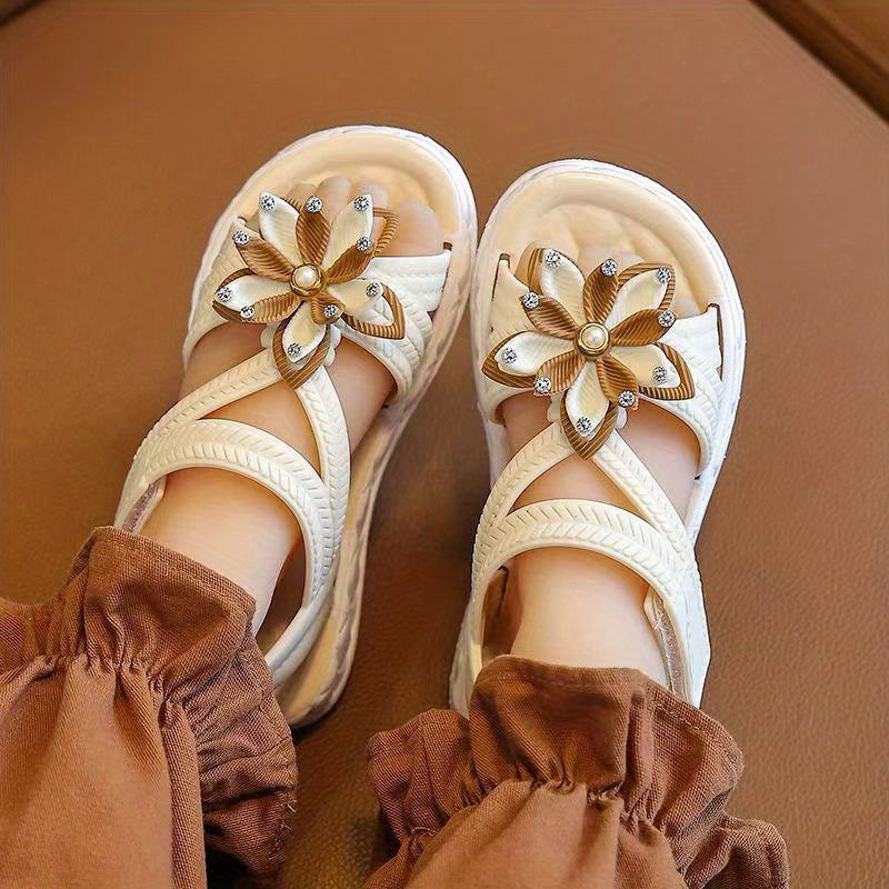 Girls' Open-Toe Flower Decor Sandals Lightweight Breathable for Indoor Outdoor