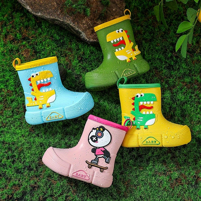 Kids' EVA Rain Boots with Dinosaur and Panda Designs Waterproof Anti-Slip High Top Shoes for Boys and Girls