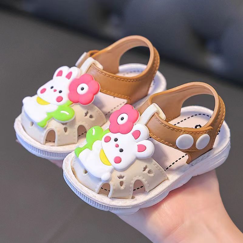 Toddler Girls Floral Sandals PVC Non-Slip Soft Sole Magic Tape Closure Summer