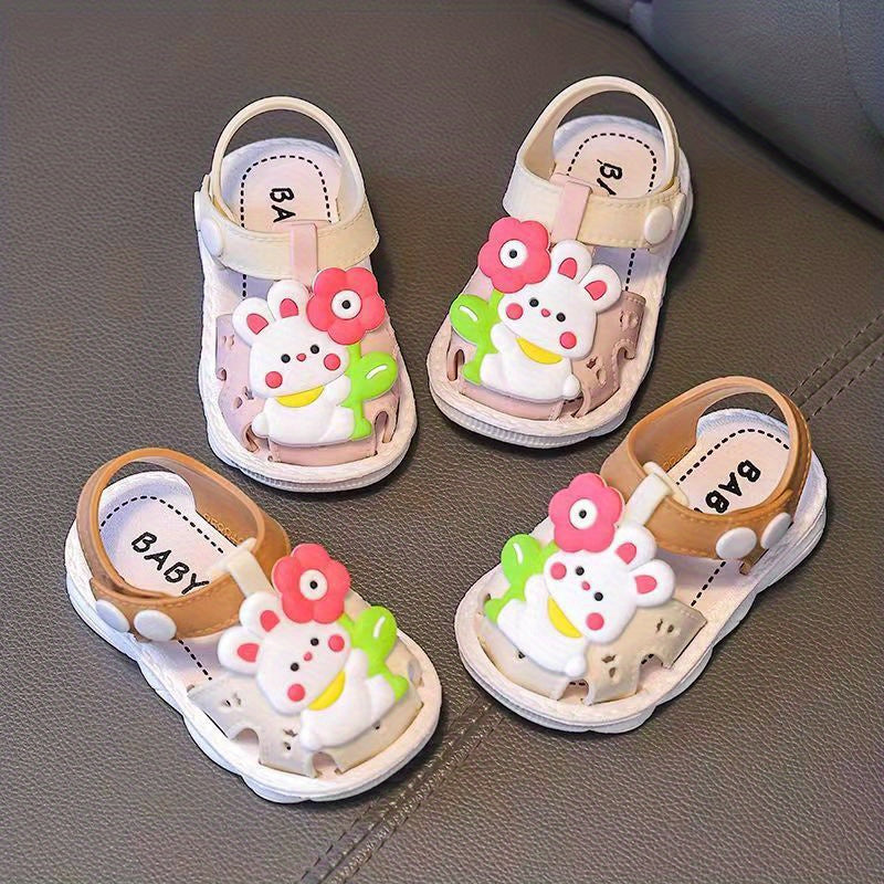 Toddler Girls Floral Sandals PVC Non-Slip Soft Sole Magic Tape Closure Summer