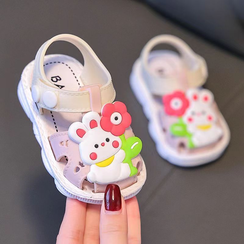 Toddler Girls Floral Sandals PVC Non-Slip Soft Sole Magic Tape Closure Summer