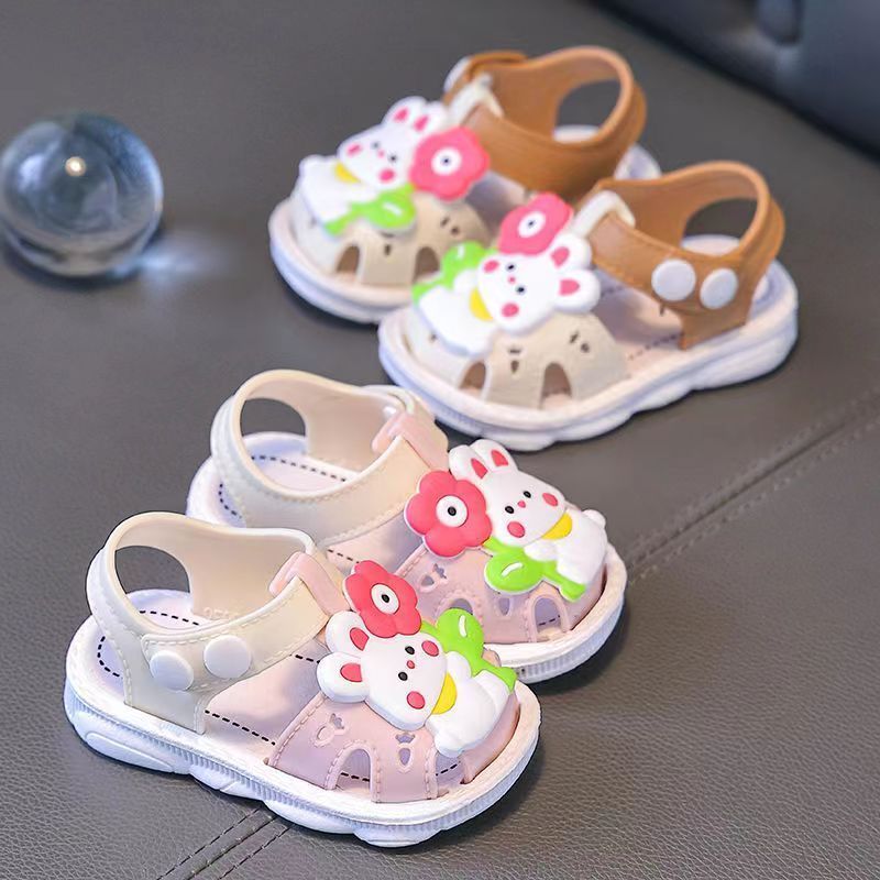 Toddler Girls Floral Sandals PVC Non-Slip Soft Sole Magic Tape Closure Summer