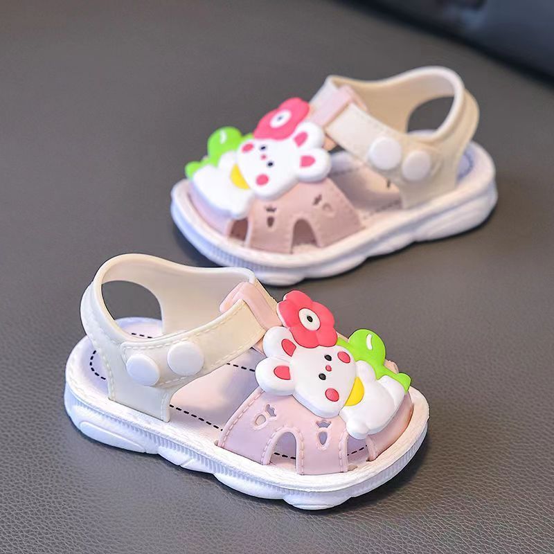 Toddler Girls Floral Sandals PVC Non-Slip Soft Sole Magic Tape Closure Summer