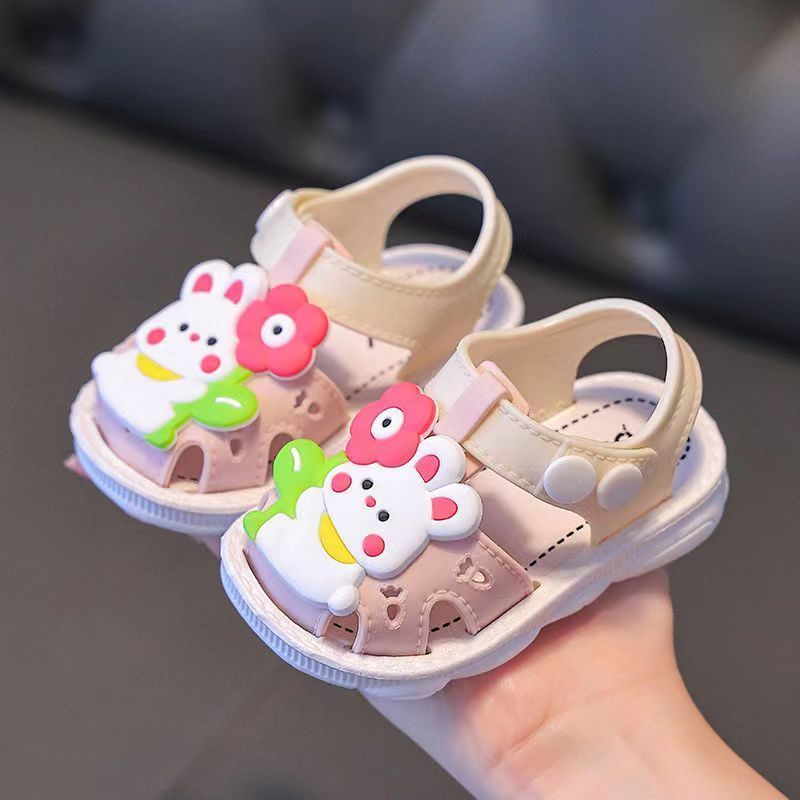 Toddler Girls Floral Sandals PVC Non-Slip Soft Sole Magic Tape Closure Summer