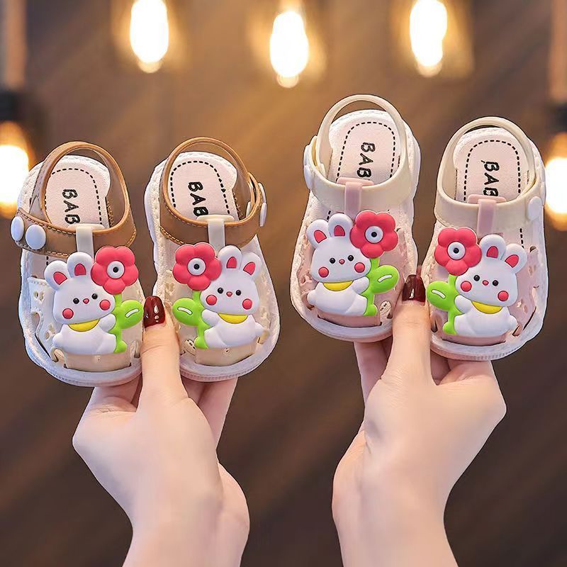 Toddler Girls Floral Sandals PVC Non-Slip Soft Sole Magic Tape Closure Summer