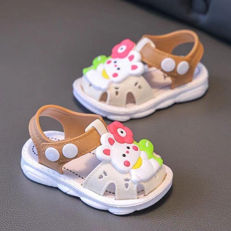 Toddler Girls Floral Sandals PVC Non-Slip Soft Sole Magic Tape Closure Summer