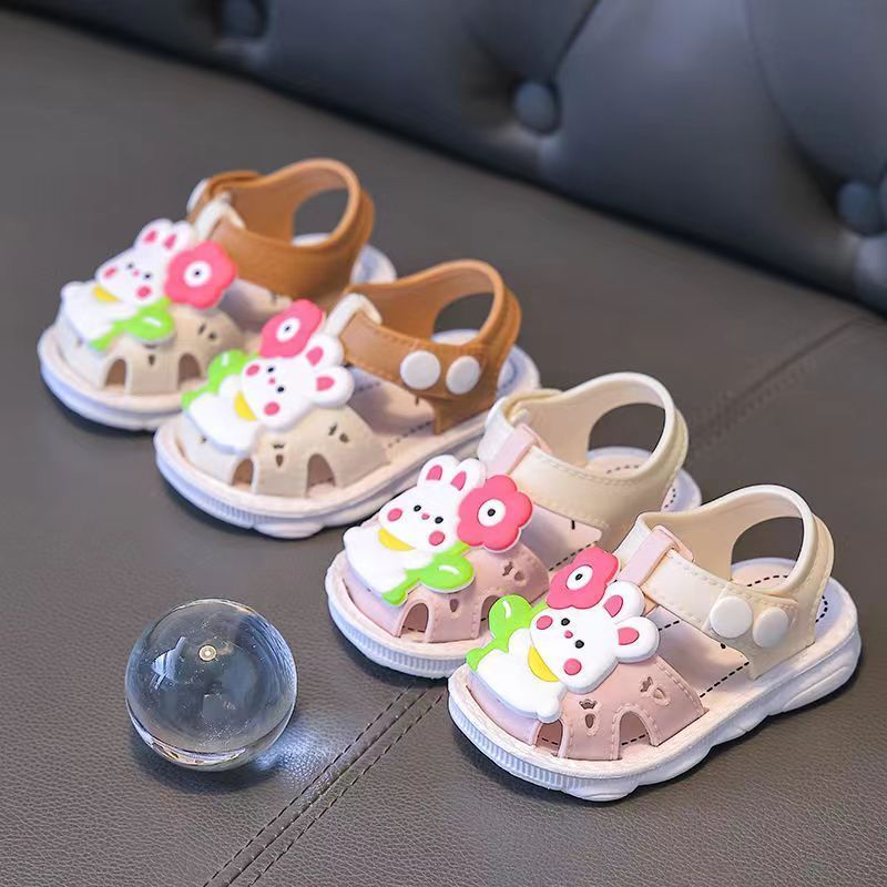 Toddler Girls Floral Sandals PVC Non-Slip Soft Sole Magic Tape Closure Summer