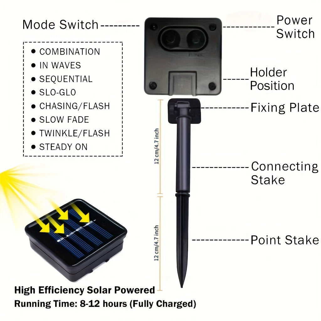 11.89m Solar String Lights with 8 Modes IP65 Weatherproof LED Globe for Indoor Outdoor Decoration