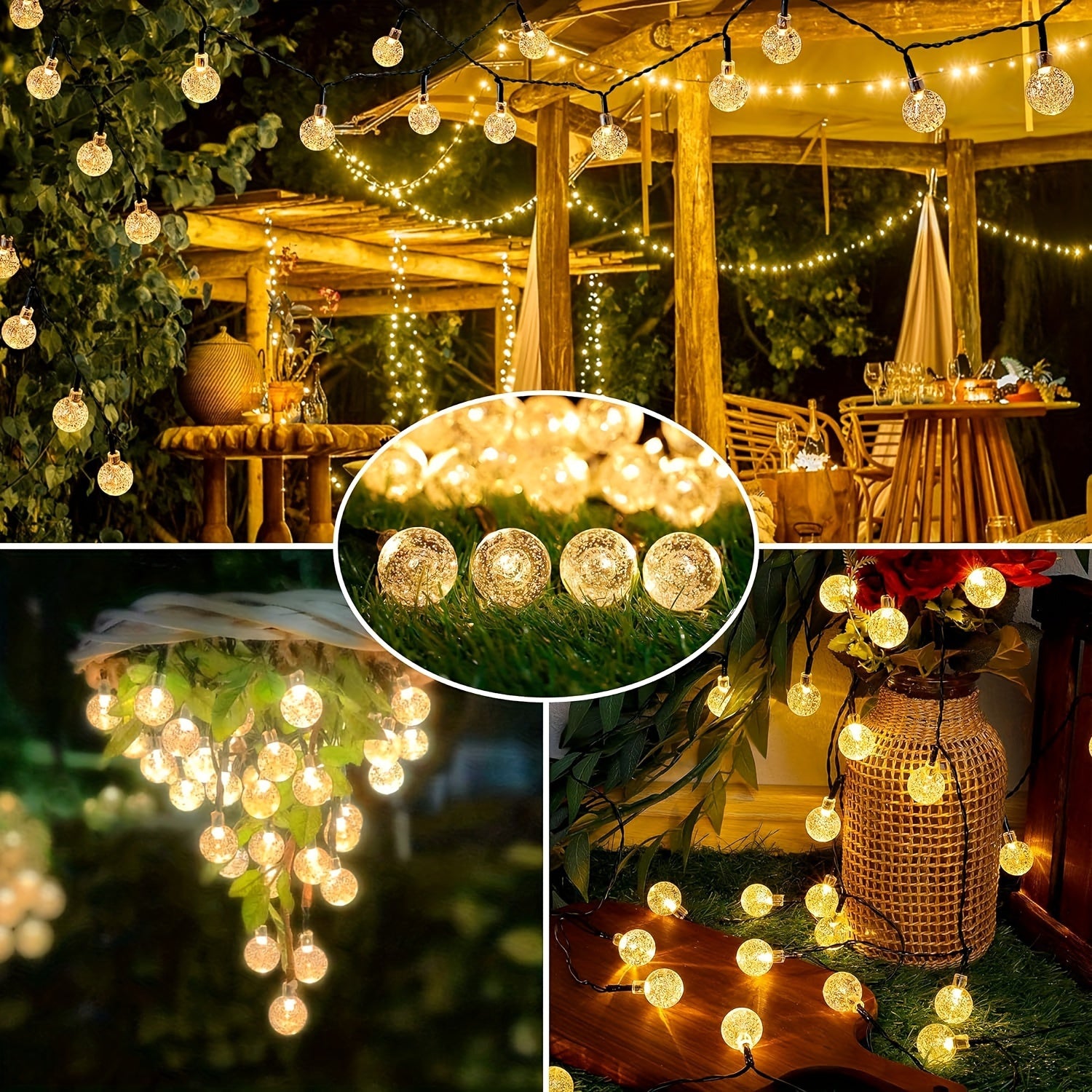 11.89m Solar String Lights with 8 Modes IP65 Weatherproof LED Globe for Indoor Outdoor Decoration