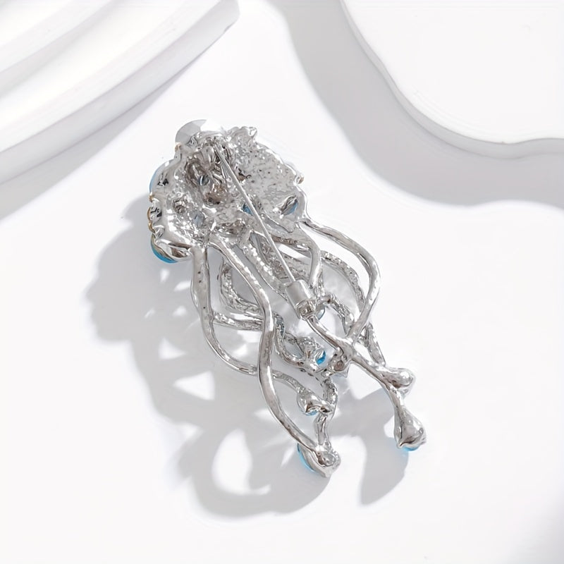 European and American Jellyfish Brooches Silver Marine Animal Jewelry for Clothing and Accessories