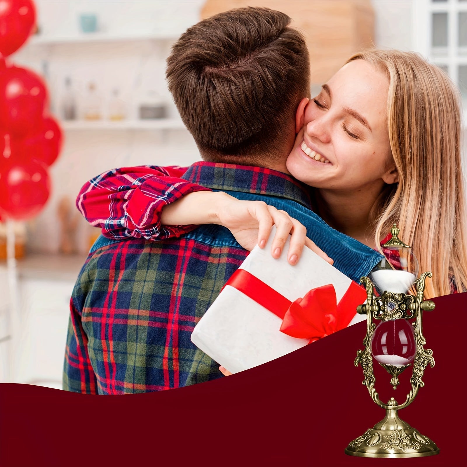 Antique Brass Sand Timer with Engraved Design, 360° Rotating Metal Clock, White Sand