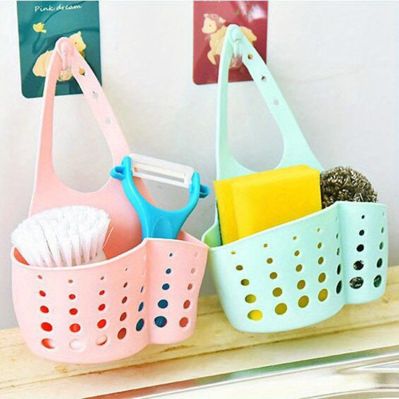 Solid Color Silicone Sink Brush and Drain Storage Basket with Removable Button