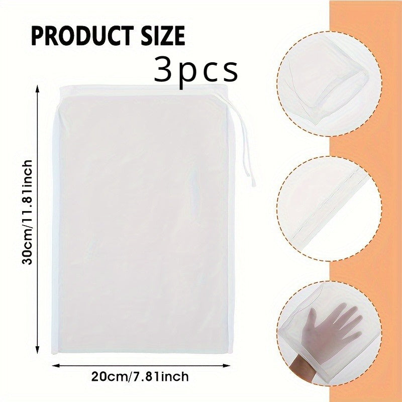 3-Pack Reusable Fine Mesh Nylon Strainer Bags for Brewing Nut Milk Juice and Cheese Making