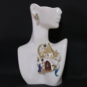 Enamel Castle Brooch with Star Moon and Flying Horse Rhinestone Accent for Women