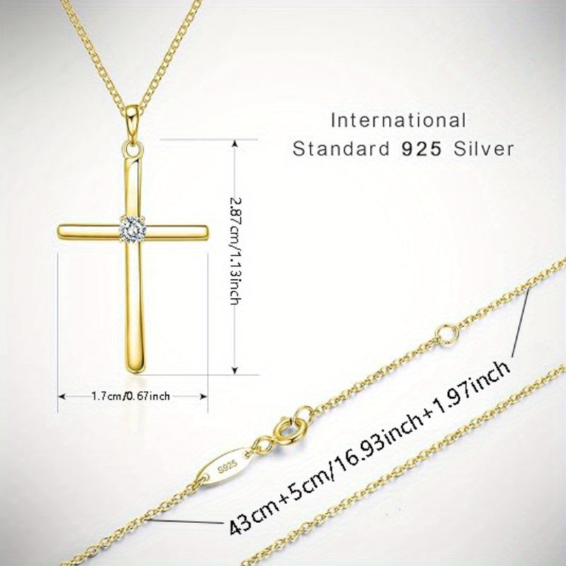 Sterling Silver Moissanite Cross Pendant Necklace 0.3 Carat 18K Gold Plated