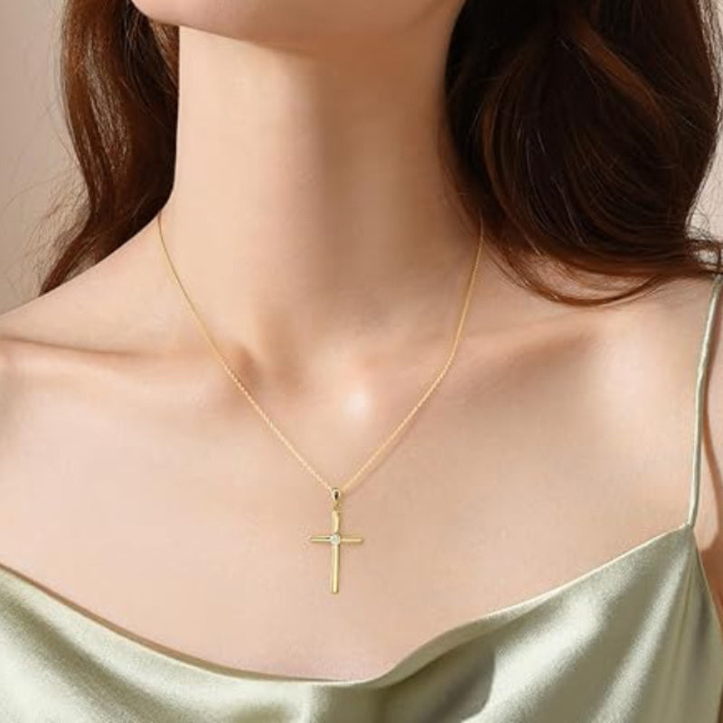 Sterling Silver Moissanite Cross Pendant Necklace 0.3 Carat 18K Gold Plated