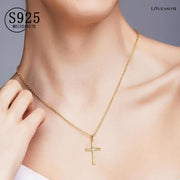 Sterling Silver Moissanite Cross Pendant Necklace 0.3 Carat 18K Gold Plated