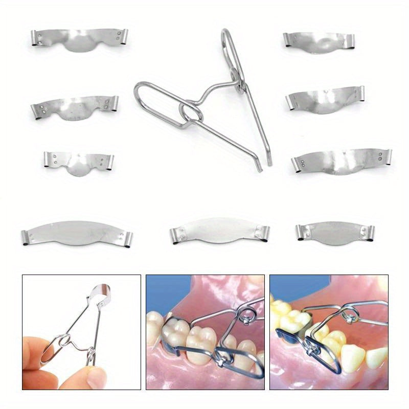36 Pieces Dental Saddle Contoured Metal Matrices with Spring Clips for Dentistry Lab