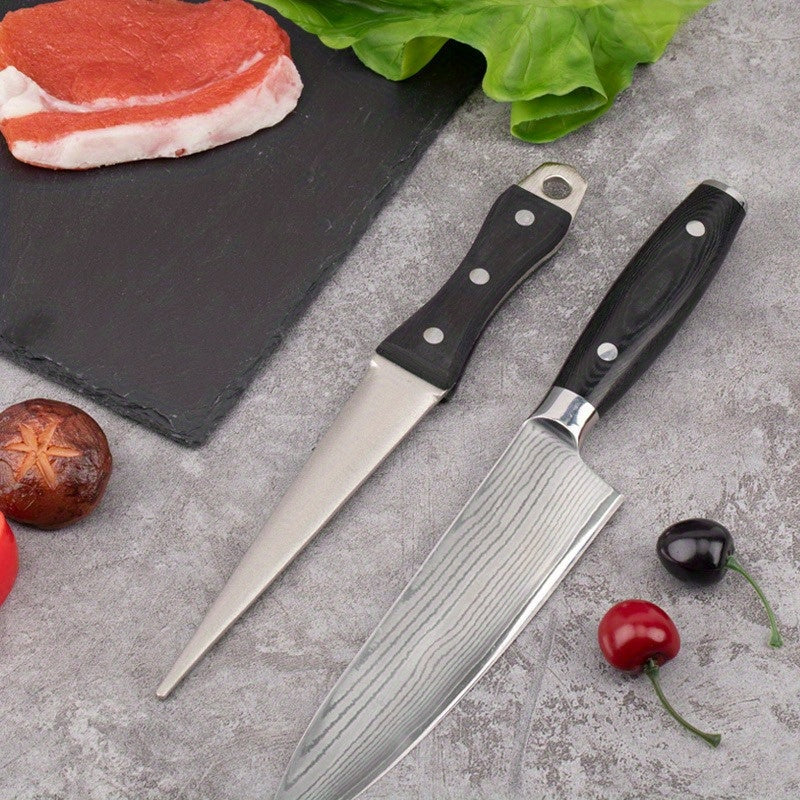 Olmos pichoqni shimgichni qattiqlash uchun qo'lda ishlatiladigan po'latdan yasalgan honlash asbobi, oshxona uchun