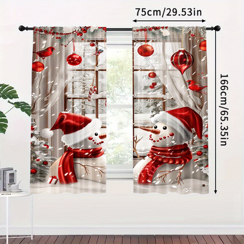 Rojdestvo qor odamlarining pardasi raqamli bosma polyester tayoq choʻntakli pardalar bayram bezaklari uchun