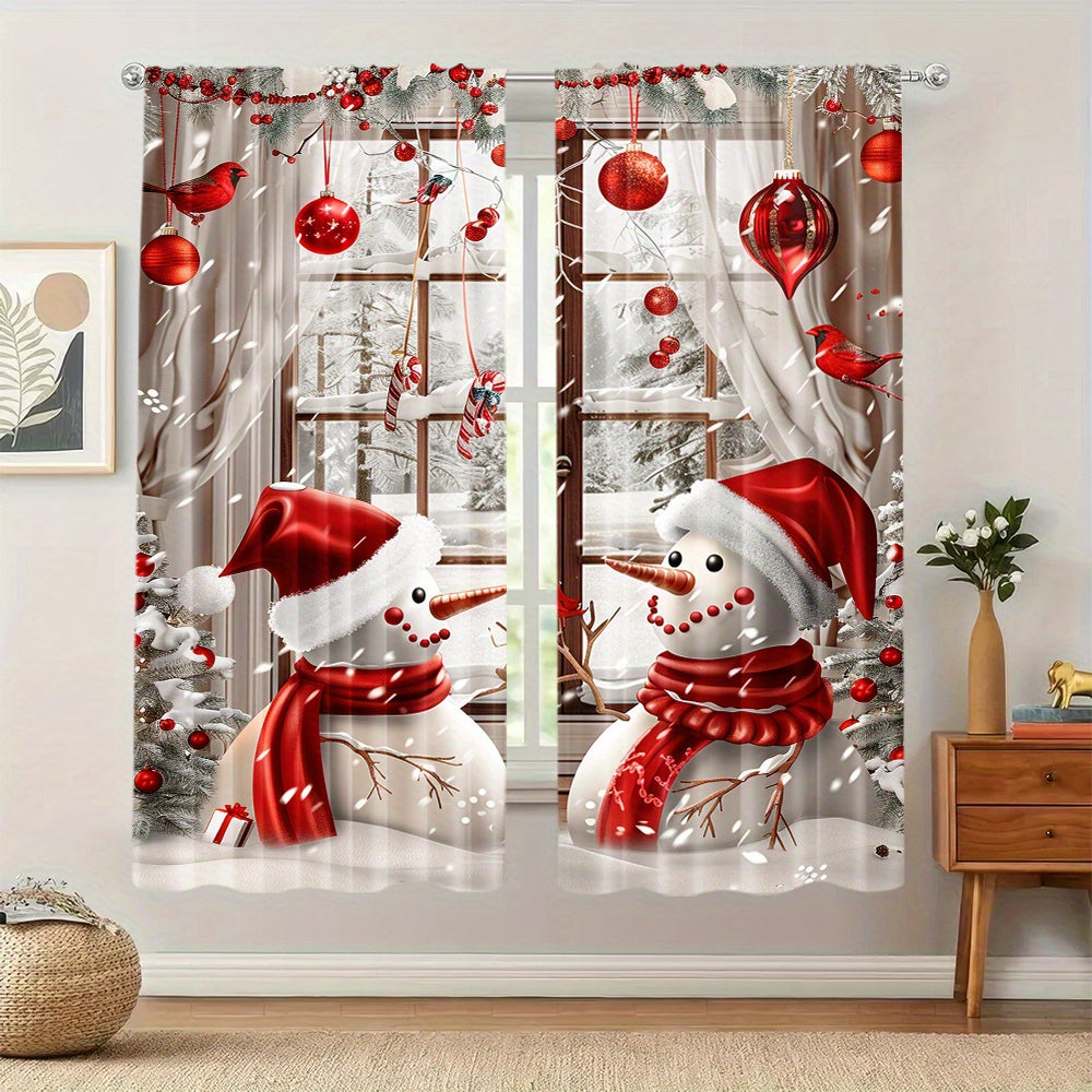 Christmas Snowman Curtains Digital Printed Polyester Rod Pocket Drapes for Holiday Decor