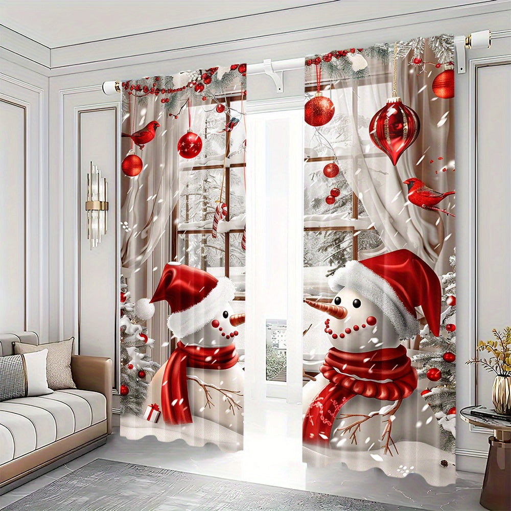 Christmas Snowman Curtains Digital Printed Polyester Rod Pocket Drapes for Holiday Decor