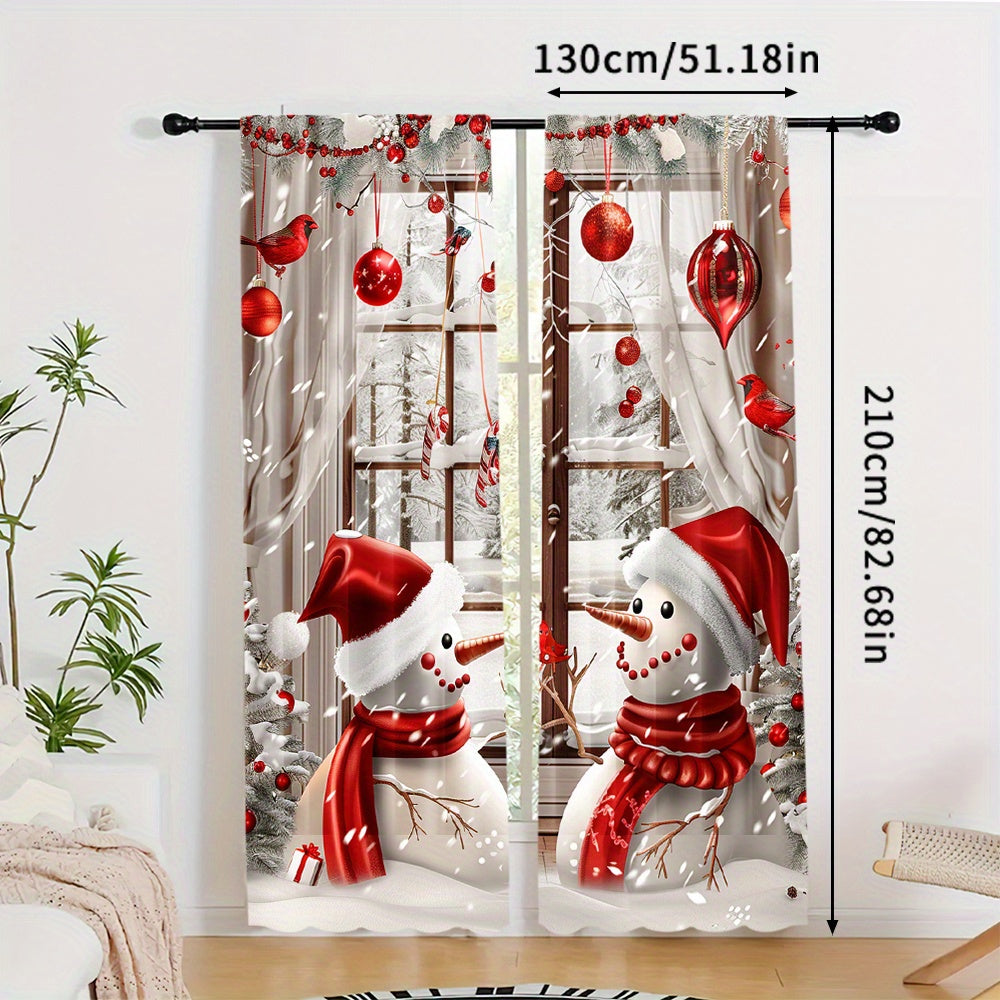 Rojdestvo qor odamlarining pardasi raqamli bosma polyester tayoq choʻntakli pardalar bayram bezaklari uchun