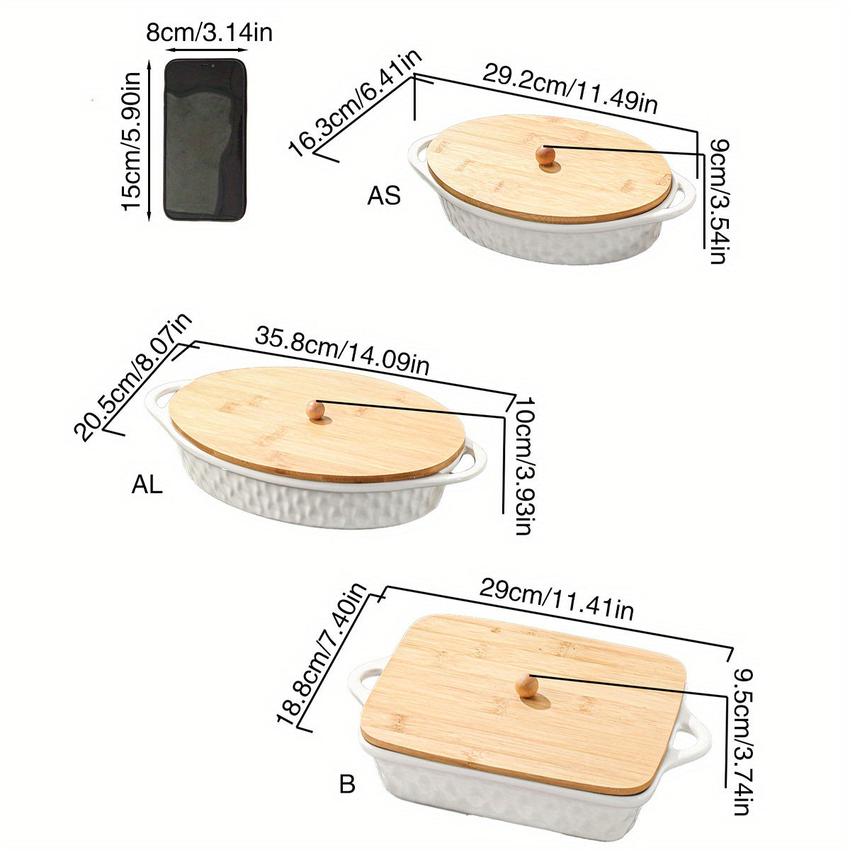 Rectangular Ceramic Casserole Dish with Lid for Baking and Serving