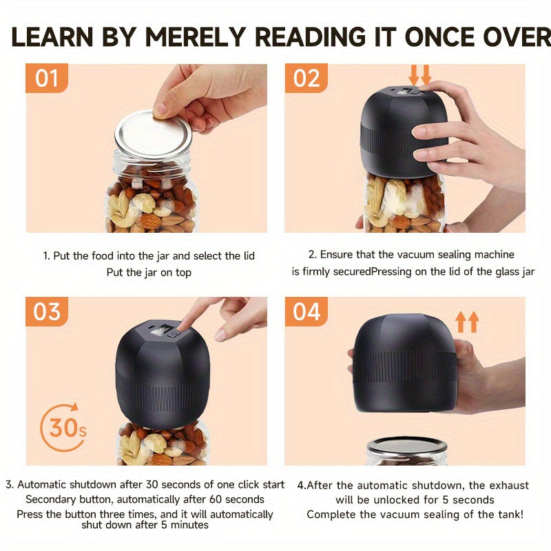 Quruq oziq-ovqatni saqlash va Mason bankalarida fermentatsiya qilish uchun elektr Mason Banki vakuum yopishtiruvchi to'plami.