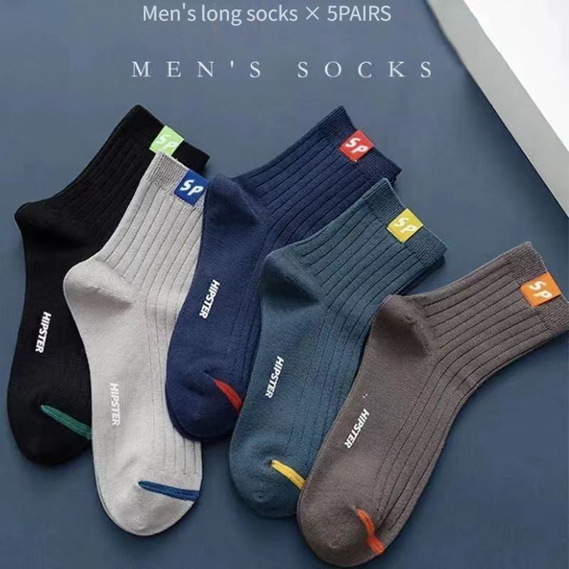 Men's Crew Socks Pack of 5 Breathable Comfortable Knit Polyester for Fall Winter Outdoor Activities