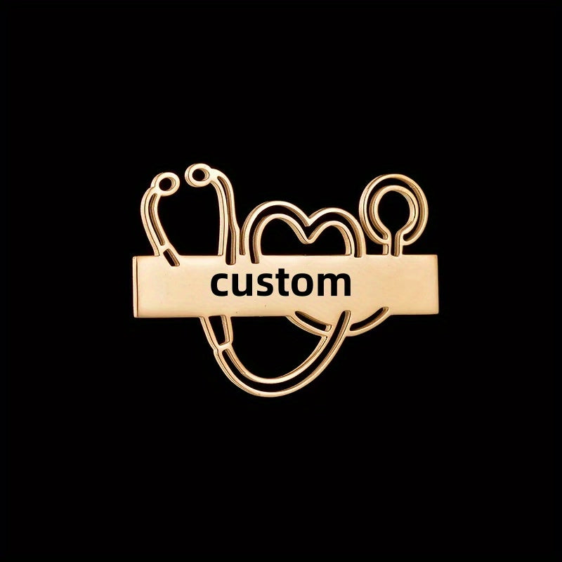 Engraved Stainless Steel Stethoscope Brooch with Customization Options for Men and Women