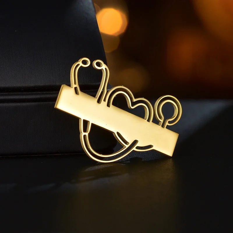 Engraved Stainless Steel Stethoscope Brooch with Customization Options for Men and Women