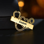 Shaxsiylashtirilgan zanglamaydigan po'latdan yasalgan stetoskop brosh va maxsus gravirovkali, erkaklar va ayollar uchun