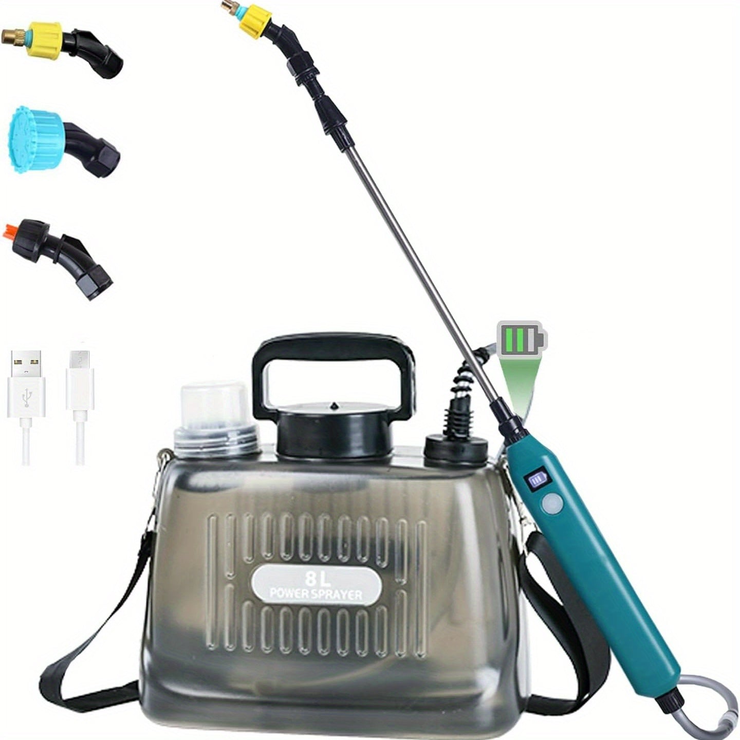 8L Battery-Powered Sprayer with Transparent Tank Telescopic Wand and Adjustable Brass Nozzle