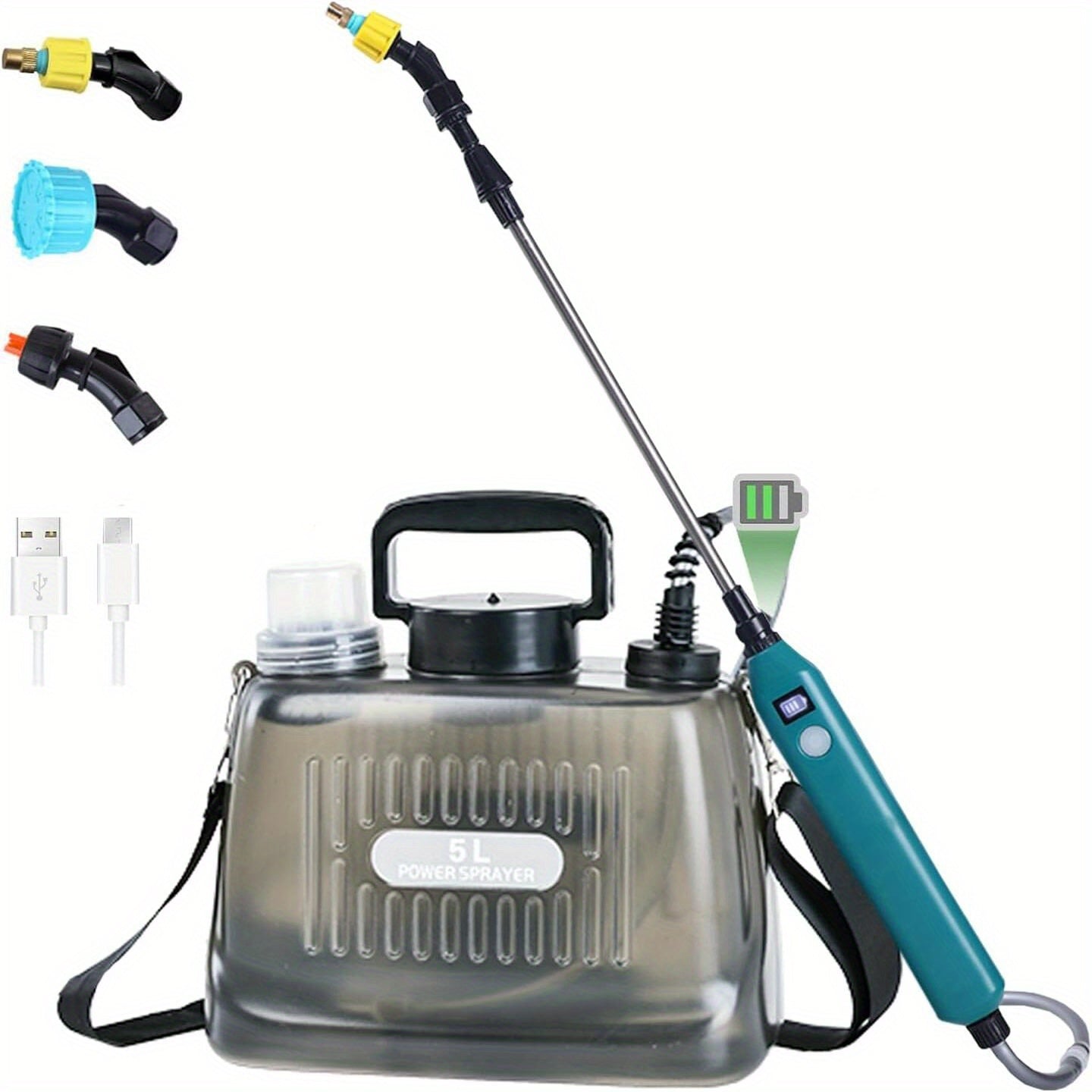 8L Battery-Powered Sprayer with Transparent Tank Telescopic Wand and Adjustable Brass Nozzle